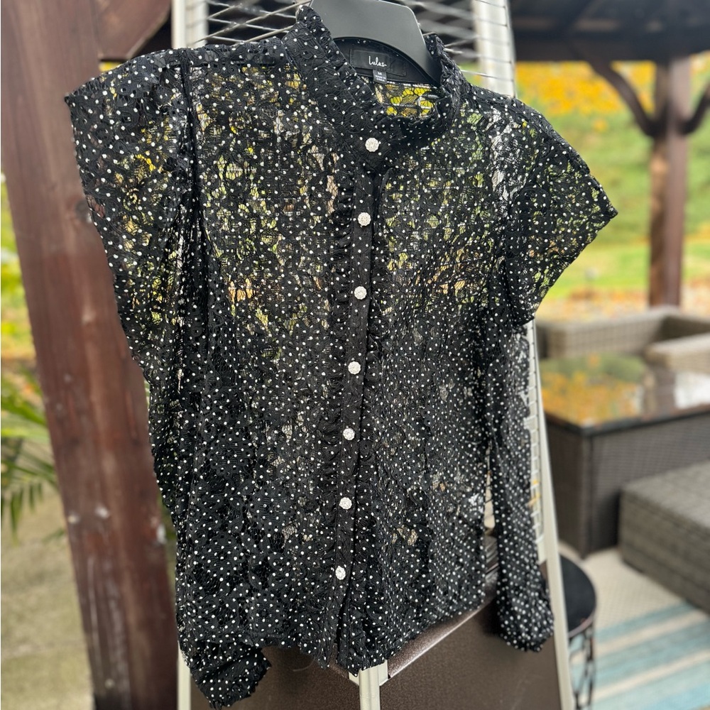 Black Sheer Polka Dot Blouse